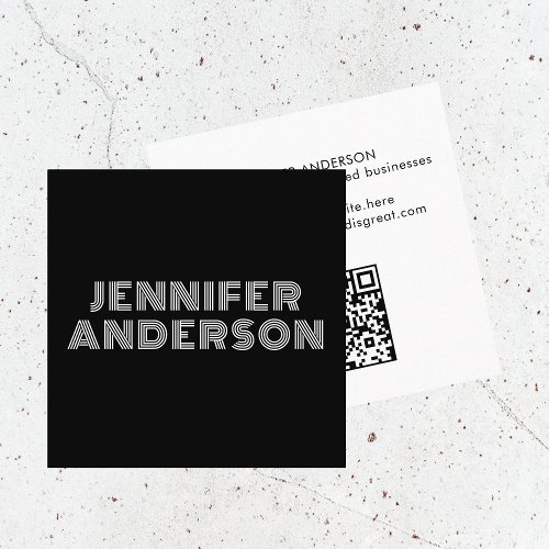 Modern Minimal Black Typography Custom QR Code Square Business Card