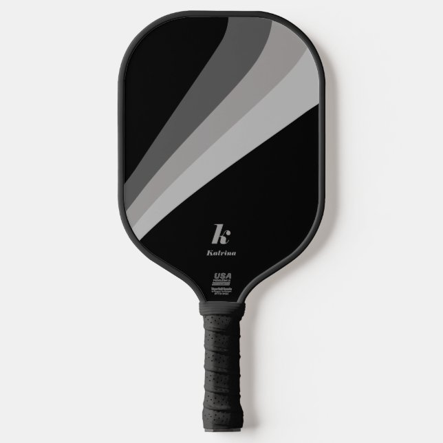 Modern Minimal Black Wave Custom Name Pickleball Paddle (Front)