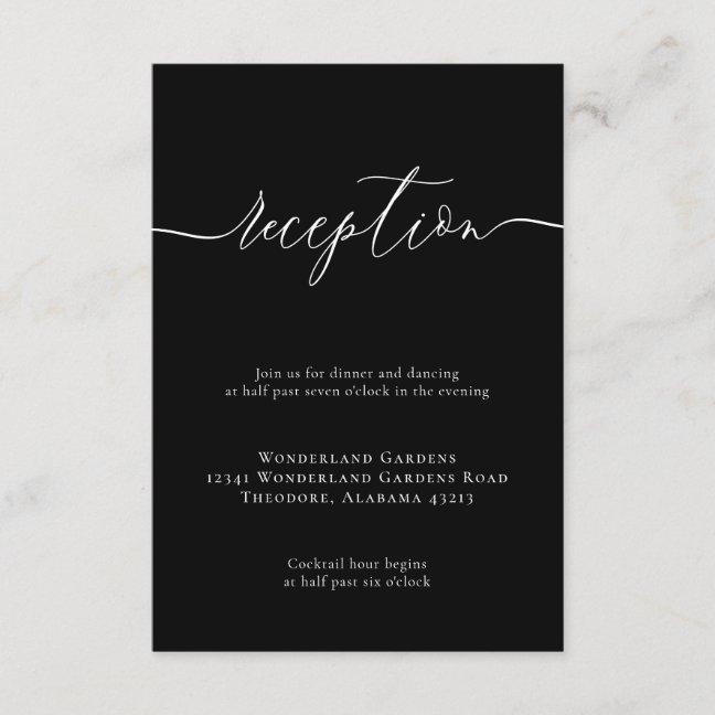 Modern Minimal Black Wedding Reception Details Enclosure Card