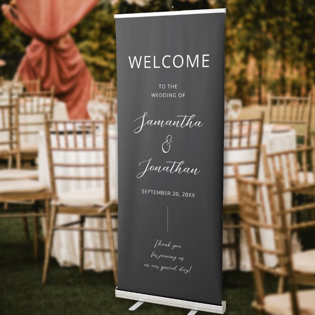 Modern Minimal Black Wedding Welcome Retractable Banner (Creator Uploaded)