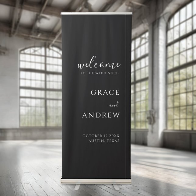 Modern Minimal Black Wedding Welcome Retractable Banner (Creator Uploaded)
