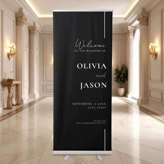 Modern Minimal Black Wedding Welcome Retractable Banner (Creator Uploaded)