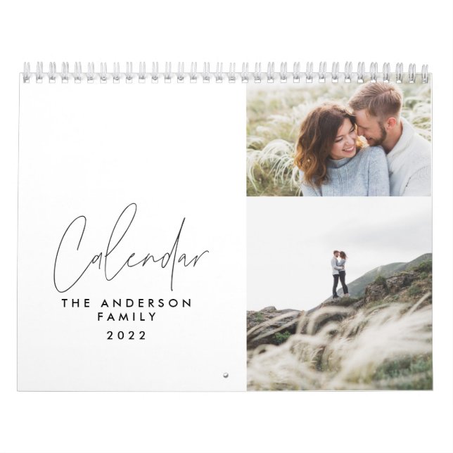 Modern minimal black white 3 photo family chic calendar (Cover)