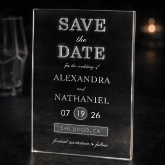 Modern Minimal Black White Acrylic Save the Date
