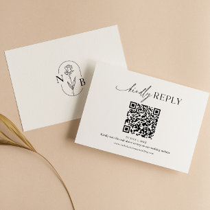 Modern Minimal Black White Boho Wedding QR Code RSVP Card