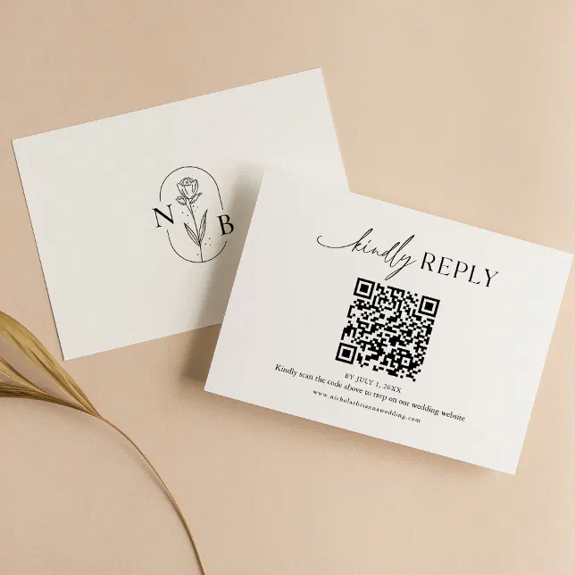 Modern Minimal Black White Boho Wedding QR Code RSVP Card | Zazzle
