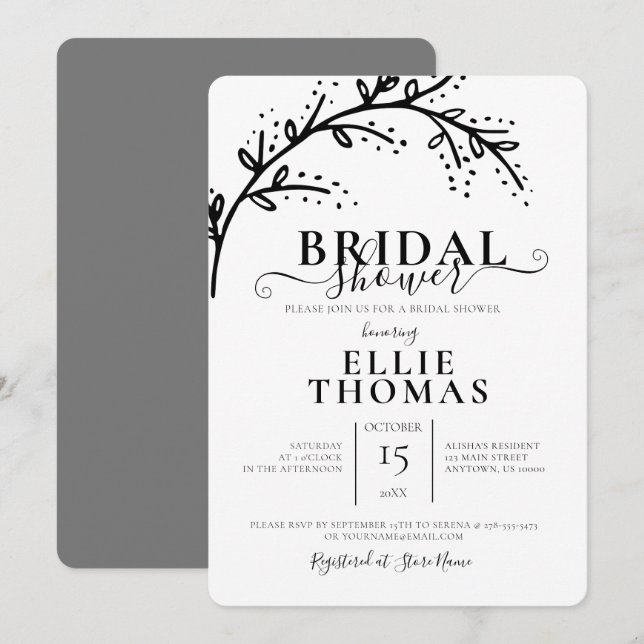 Modern Minimal Black & White Bridal Shower Invitation (Front/Back)