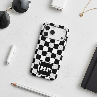 Modern Minimal Black White Checkerboard Monogram iPhone 17 Pro Max Case