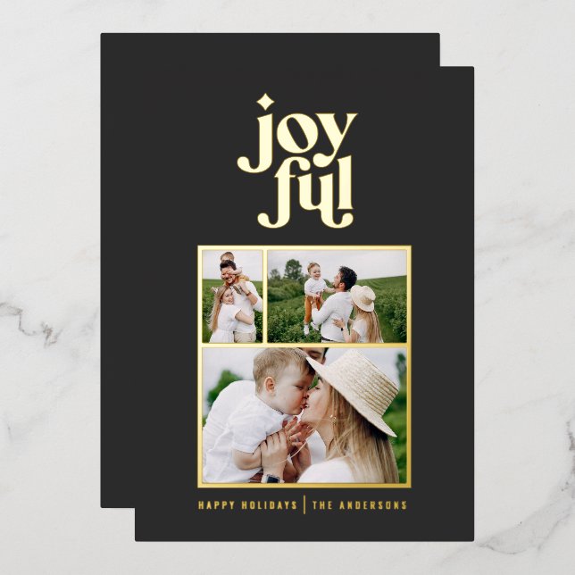 Modern minimal black white Christmas typography  F Foil Holiday Card (Front/Back)