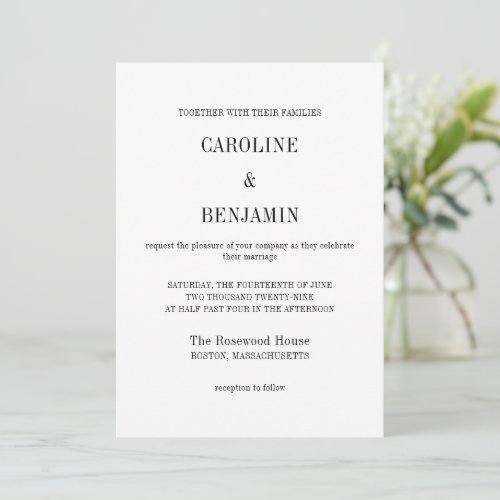 Modern Minimal Black White Classic Elegant Wedding Invitation