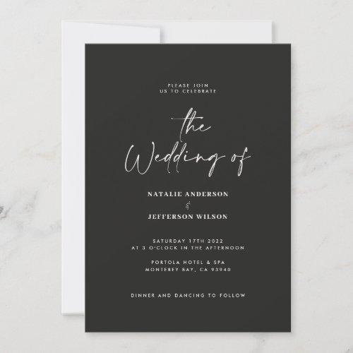 Modern minimal black white detail QR code wedding Invitation