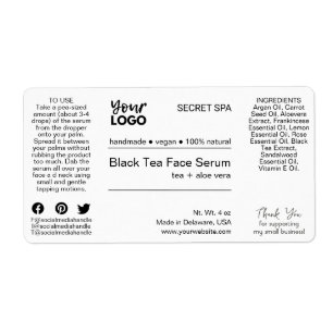 Modern Minimal Black & White Face Serum Product Label