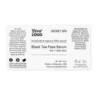 Modern Minimal Black & White Face Serum Product Label