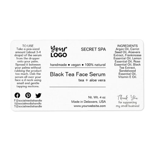 Modern Minimal Black  White Face Serum Product Label