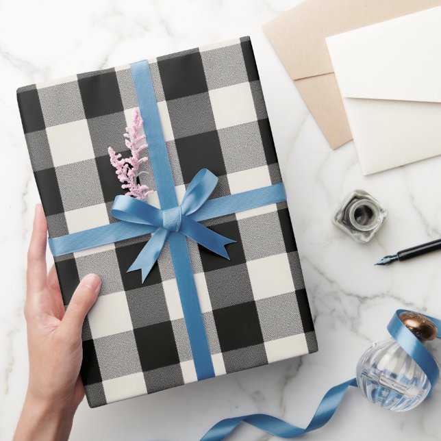 Modern Minimal Black White Gingham Plaid Pattern Wrapping Paper (Gifting)