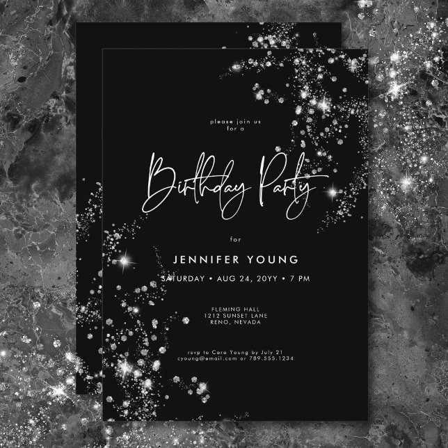 Modern Minimal Black White Glam Diamonds Birthday Invitation (Modern Minimal Black White Glam Diamonds Birthday Invitation)