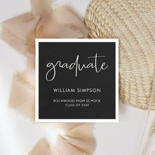 Modern Minimal Black & White Graduate Napkins