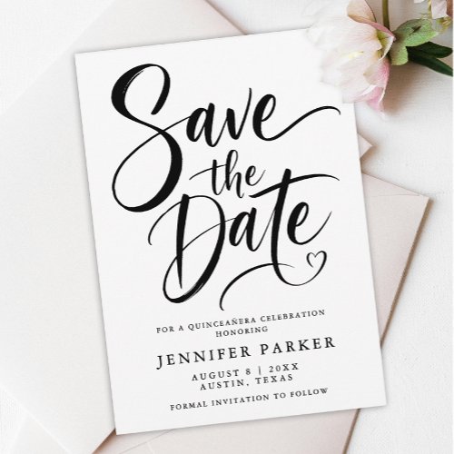 Modern Minimal Black White Mis Quince Años Script Save The Date