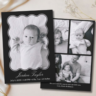 Modern Minimal Black & White Newborn Baby Birth Announcement
