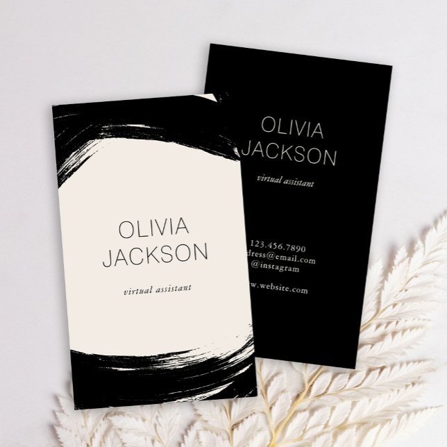 Modern Minimal Black White Paint Strokes Business Card (Creator Uploaded)
