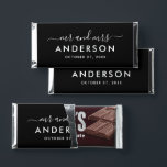 Modern Minimal Black White Personalized Mr and Mrs Hershey Bar Favors<br><div class="desc">Custom wedding Hershey's Miniatures candy favors displays a a modern and minimal "Mr and Mrs" script monogram design that can be personalized with your married last name in all caps sans serif text. Chic design features simple wedding date text and a thank you message appears on the back. The classic...</div>