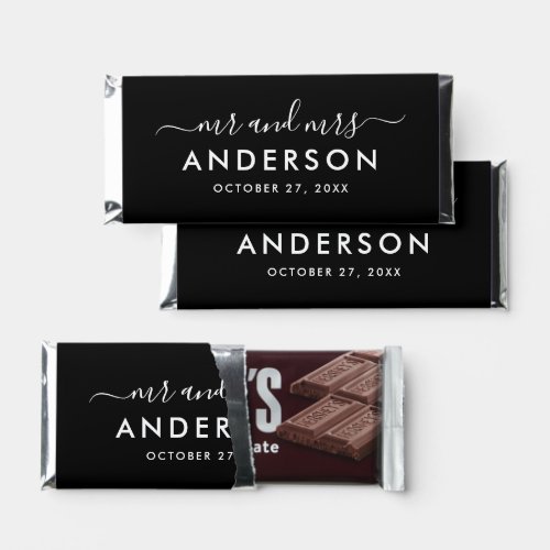 Modern Minimal Black White Personalized Mr and Mrs Hershey Bar Favors