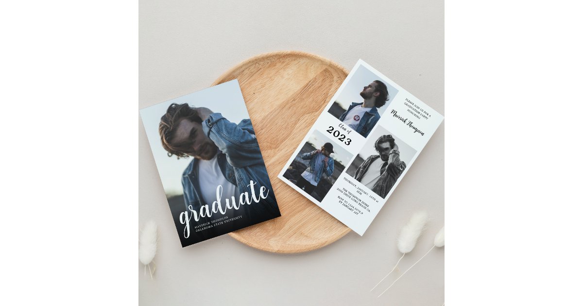 Modern Minimal Black &White Photo Graduation Party Invitation | Zazzle