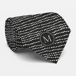 Modern Minimal Black & White Polka Dot Monogrammed Neck Tie