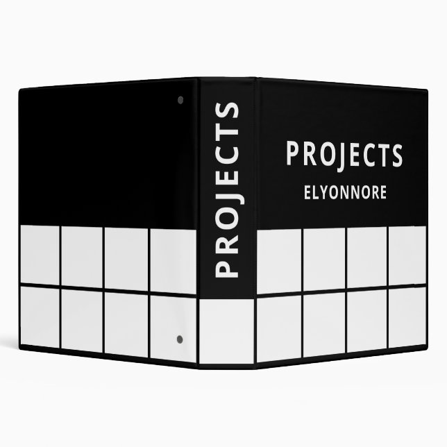 Modern Minimal Black White Projects Personalized 3 Ring Binder (Background)