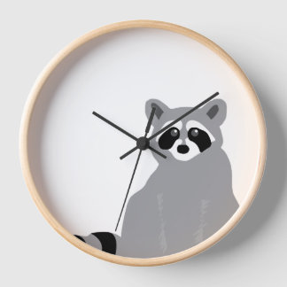 Modern Minimal Black & White Raccoon Clock