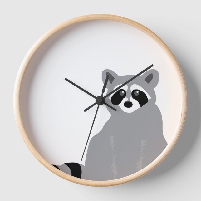 Modern Minimal Black & White Raccoon Clock (Front)