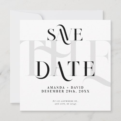 Modern minimal black  white  save the date