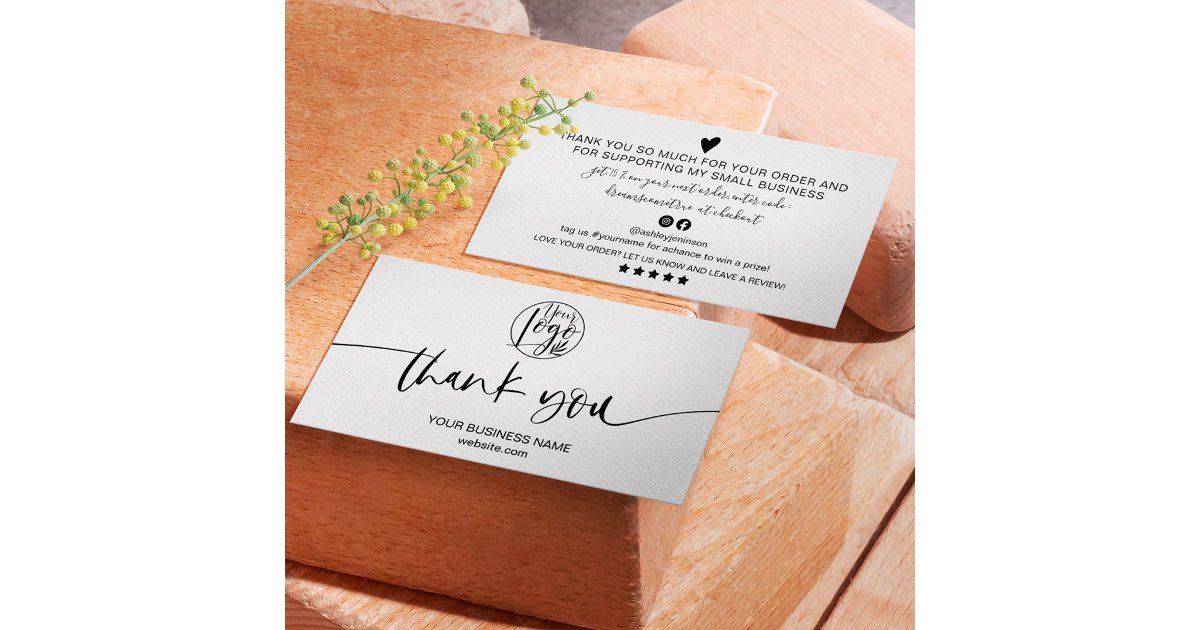 Modern minimal black white script order thank you business card | Zazzle