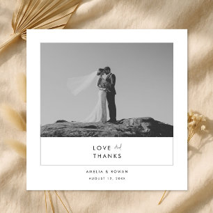Modern Minimal Black & White Script Photo Wedding  Thank You Card