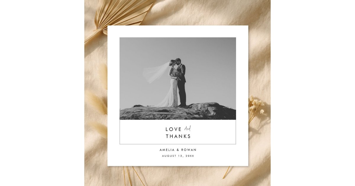 Modern Minimal Black & White Script Photo Wedding Thank You Card | Zazzle