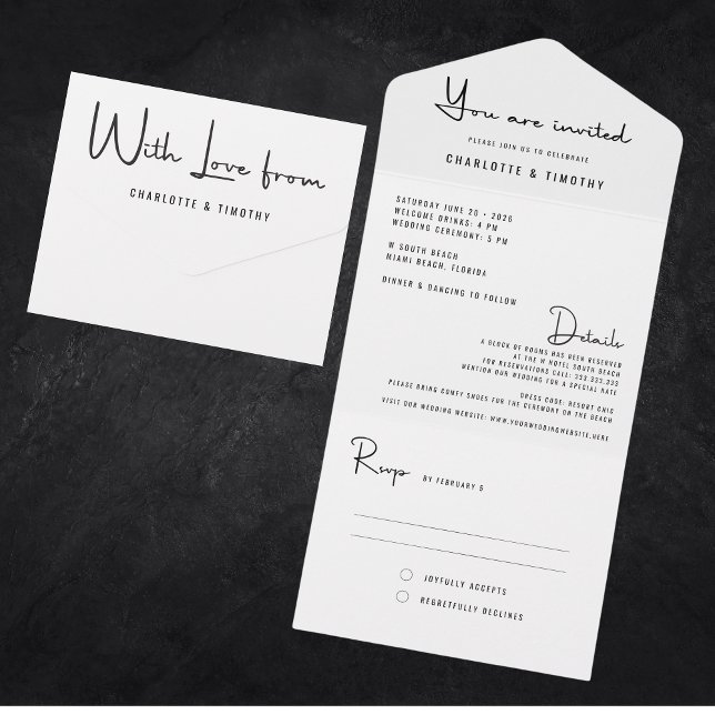 Modern Minimal Black White Script Wedding All In One Invitation (Creator Uploaded)