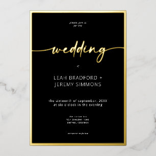 Modern Minimal Black White Script Wedding Foil Invitation