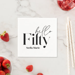 Modern minimal black white simple 50th birthday napkins