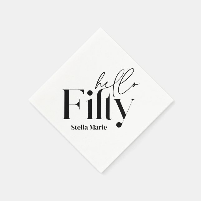 Modern minimal black white simple 50th birthday napkins (Corner)