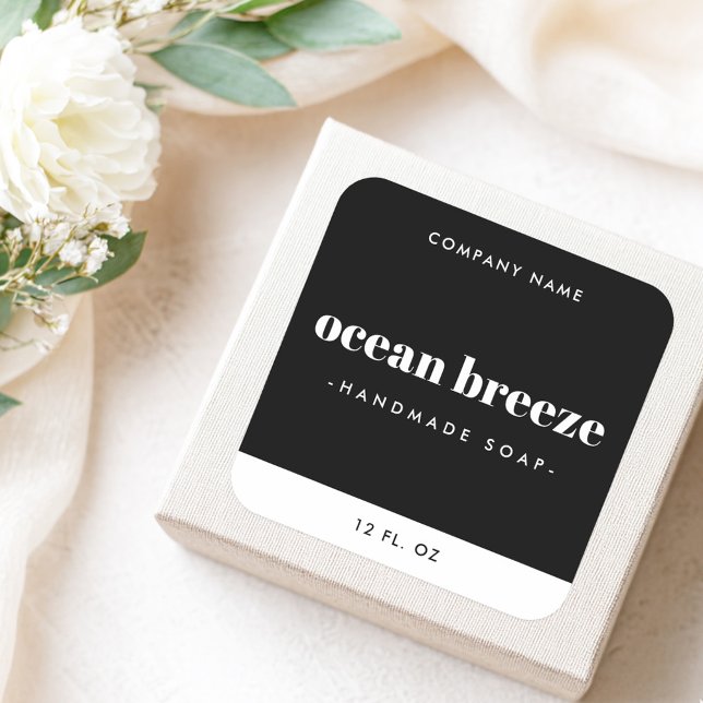 Modern minimal black & white square product label (Modern minimal black & white square product label)