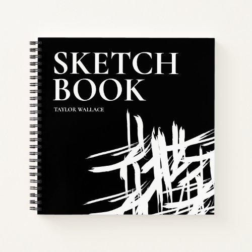 Modern Minimal Black White Strokes Personalized Notebook