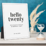 Modern minimal black white typography 20 birthday plaque<br><div class="desc">Modern minimal black and white typography 20th birthday party decor design.</div>
