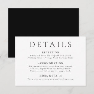 Modern Minimal Black & White Wedding Details Enclosure Card