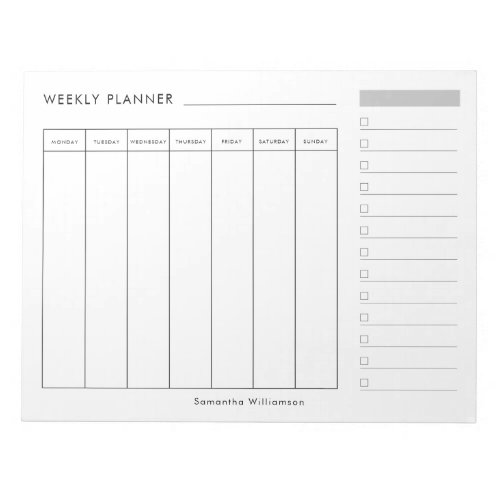 Modern Minimal Black White Weekly Planner Notepad