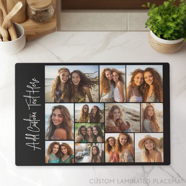 Modern Minimal Black with 12 Photo Gallery Placemat (Custom Photo Gallery on a Placemat)