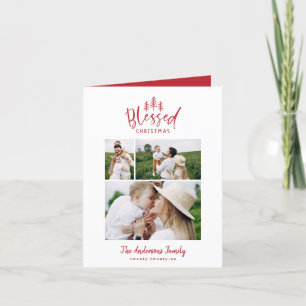 Modern minimal blessed christmas rustic multiphoto holiday card