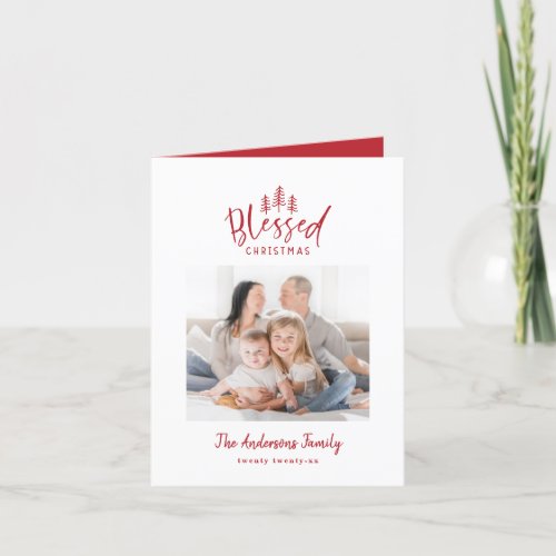 Modern minimal blessed Christmas rustic photo Holiday Card