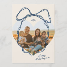 Modern Minimal Blue Bow Heart Shaped Family Photo