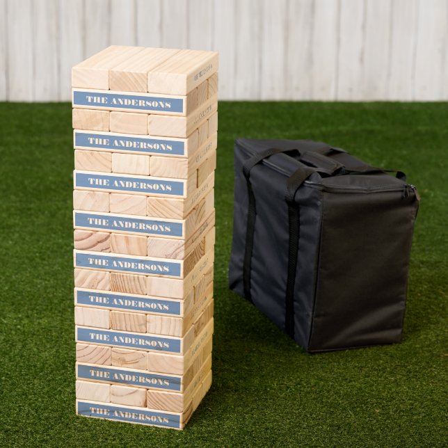 Modern Minimal Blue Custom Name Topple Tower (Lawn)