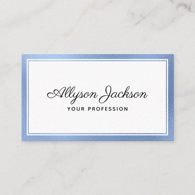 Modern Minimal Blue Foil Business Card (Front)